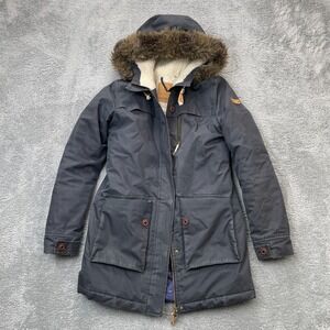 Roxy Jacket Womens Small Blue Gray Parka Coat Sherpa Hooded Insulated Snowboard